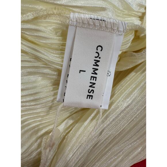 Commense Textured Ruffle Trim Tie Flowy Cream Blouse L NWT - Picture 2 of 4